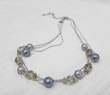 Multi-Strand Silver-Tone Station Necklace with Faceted Crystal and Gray Pearl Beads — listing 5