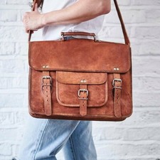 Vintage Brown Leather Flap-Over Briefcase with Brass Turnlock Closure — listing 6