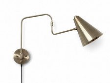 Mid-Century Modern Swing-Arm Floor Lamp with Walnut Stem, Brass Tulip Base and Milk Glass Diffuser — listing 3