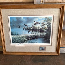 Framed Reproduction Print of a Pastoral River Landscape with Angler — listing 2