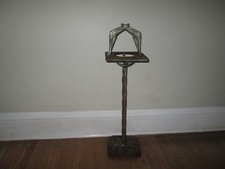 Vintage Cast Iron Pedestal Standing Ashtray with Scrollwork Base — listing 3