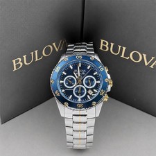 Bulova Marine Star Stainless Steel Chronograph Watch, Black Dial — listing 3