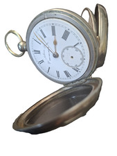 Antique Silver Open-Face Key-Wind Pocket Watch with White Enamel Roman Numeral Dial — listing 5