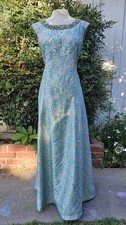 White/Ivory Metallic Brocade Sleeveless A-Line Formal Gown with Swirl Pattern
