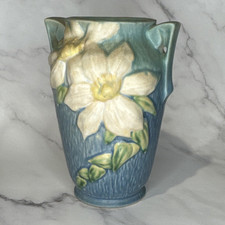 Roseville Pottery Clematis Two-Handled Vase, Brown/Green Ground with Yellow Clematis Blossoms — listing 3