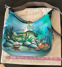 Anuschka Hand-Painted Leather Satchel Shoulder Bag with Tropical Lily Design — listing 4