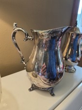 Vintage Silver-Plated Footed Water Pitcher with Ribbed Lower Body and Scroll Handle — listing 3