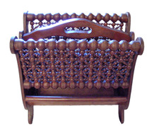 Antique Victorian Fret-Cut Walnut Magazine Rack with Diamond Inlay Panel — listing 3