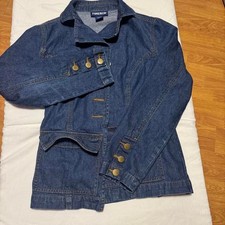 Women's Medium Wash Denim Trucker Jacket with Button-Front Chest Pockets Small