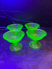 Vintage Uranium Glass Champagne / Tall Sherbet Coupe with Green Stem, 4 inches — listing 4