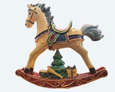 Resin Christmas Rocking Horse Figurine with Holly and Gift Base — listing 4