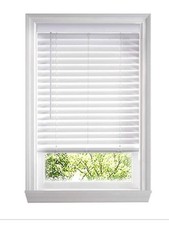 White Faux Wood Horizontal Window Blind with 2-Inch Slats and Valance Wide