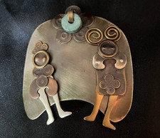 Vintage Figural Bellhop / Marching Band Boy Enamel Brooch with Moonglow Cabochon Head — listing 3