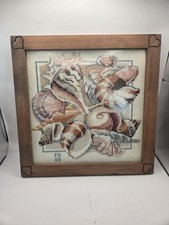 Set of 3 Framed Nautical Cross-Stitch Needlework Pictures (Sand Dollar, Conch Shell, Seahorse) — listing 2