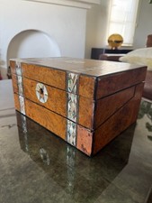 Burl Walnut Leather-Top Writing Desk / Library Table — listing 4