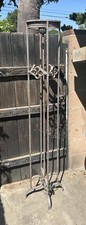 Wrought Iron Torchiere Floor Lamp with Amber Glass Uplight Shade