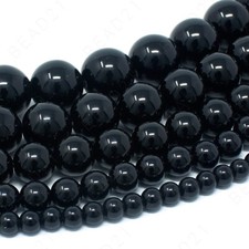 Black Onyx Beaded Necklace with Gold-Tone Spacer Beads and Spring Ring Clasp — listing 3