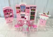Barbie Doll House Furniture Lot - Kitchen, Refrigerator, Pool, Hutch & 2 Dolls — listing 3
