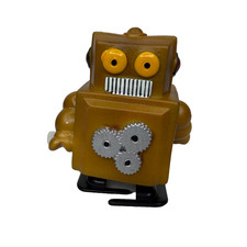 Vintage Battery-Operated Walking Toy Robot, Blue & Yellow Plastic, Unmarked — listing 4