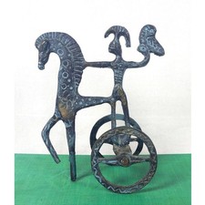 Vintage Bronze Roman/Greek Warrior Chariot with Two Horses Figurine — listing 2