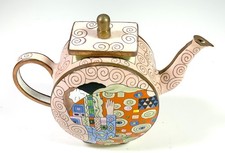 Miniature Hand-Painted Enamel Collector Teapot - Klimt 'The Kiss' Motif — listing 5