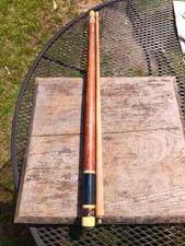 Vintage Carved Wood Pool Cue with Mother-of-Pearl Inlay Dots and Decorative Butt Rings