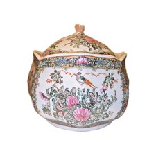 Chinese Famille Rose Rooster & Peony Covered Candy/Rice Bowl with Gilt Finial — listing 4