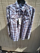 Wrangler Western Shirt Men's Short Sleeve Blue Plaid Pearl Snap