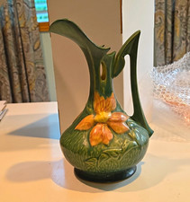 Roseville Pottery Clematis Ewer in Green, Mid-Century Art Pottery Pitcher — listing 4