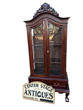 Antique Mahogany Two-Door China Cabinet / Bookcase with Fretwork Glazed Doors and Ball-and-Claw Feet, circa 1920s-1940s — listing 4
