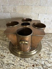 Antique Copper & Brass Wine Caddy Bottle Holder with Center Handle