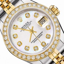 Rolex-Signed Ladies Quartz Dress Watch, Gold-Tone Hexagonal Case with Rhinestone/Diamond-Set Bezel and Mesh Bracelet — listing 2