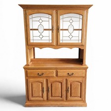 Oak Lighted China Cabinet / Wall Display Unit with Center Mirror, Drawers, and Glass Side Doors — listing 2