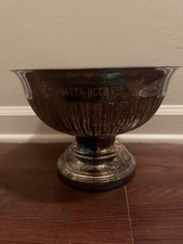 Vintage Silver-Plated Repoussé Footed Compote / Centerpiece Bowl with Rose Motif and Scroll Handles — listing 6