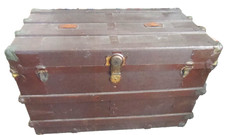 Vintage Black Steamer Trunk with Pink Wood-Grain Lined Interior — listing 4