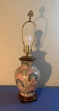 Vintage Chinoiserie Ceramic Table Lamp with Raised Enamel Prunus Blossom & Tassel Decoration — listing 5