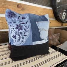 Handmade Denim Tote Bag with Embroidered Hummingbird & Floral Design, Floral Lining, 12 x 13 in, listing 4