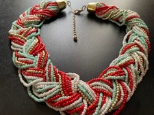 Multi-Strand Blue & Green Seed Bead Torsade Necklace — listing 4