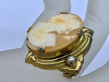 Antique Carved Shell Cameo Brooch/Pendant in Gold-Toned Twisted Rope Frame — listing 6