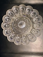 Vintage Clear Pressed Glass Deviled Egg Serving Dish with Hobnail Center and Scalloped Petal Rim — listing 2