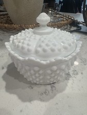 Vintage Milk Glass Hobnail Ruffled Crimped Vase / Rose Bowl — listing 4