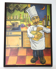 Rafuse 3D Sculpted Resin Chef Wall Plaque with Whimsical Kitchen Scene