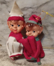 Vintage Mid-Century Ceramic Christmas Pixie Elf Figurines, Pair (Boy & Girl) with Holly Caps - Candleholders/Place Card Holders — listing 4