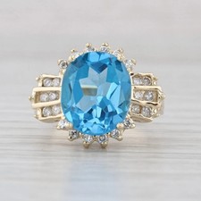 Vintage 14k Gold Emerald-Cut Blue Stone Cocktail Ring, Signed LEJA — listing 4