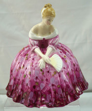 Royal Doulton Bone China Seated Lady Figurine in Pink Floral Gown with Fan — listing 4