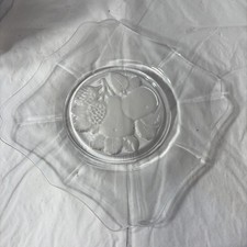 Vintage Pressed & Intaglio Cut Glass Bowl with Frosted Fruit Motif and Sawtooth Rim — listing 3