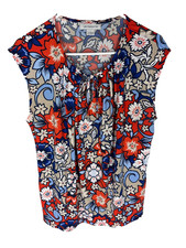 Liz Claiborne Navy Floral V-Neck Henley Blouse, Size S — listing 2