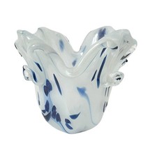 Murano Style Splash/Drape Art Glass Vase Aqua Blue White Swirl — listing 4