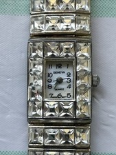 Geneva Large Face Chevron Dial Rhinestone Bezel Quartz Watch, Dark Gray Silicone Strap — listing 3
