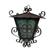 Crackle Glass Trumpet Vase in Wrought Iron Cage, 10" Tall — listing 3
